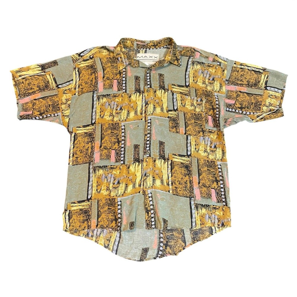 Vintage 90s MAXX Colorful Abstract Pattern Short Sleeve Buttondown Shirt Large